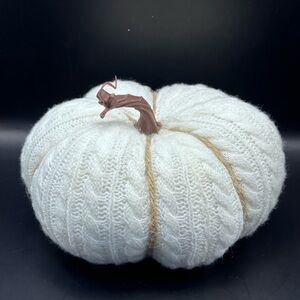 Cable Knit Decorative Pumpkins White Halloween Decor 4” x 8”